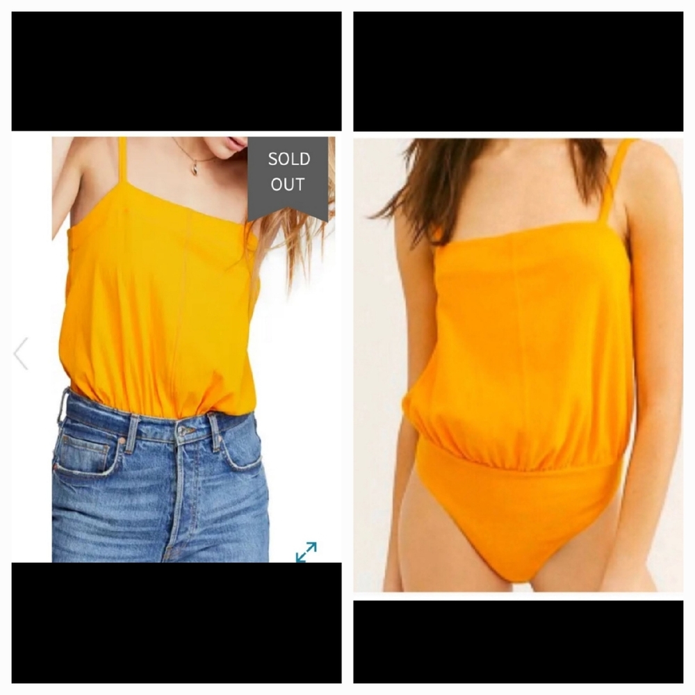 Intimately Free‎ People Marissa Orange Ribbed Thong Bodysuit